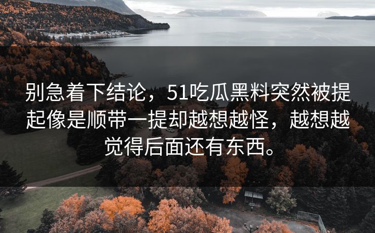 别急着下结论，51吃瓜黑料突然被提起像是顺带一提却越想越怪，越想越觉得后面还有东西。